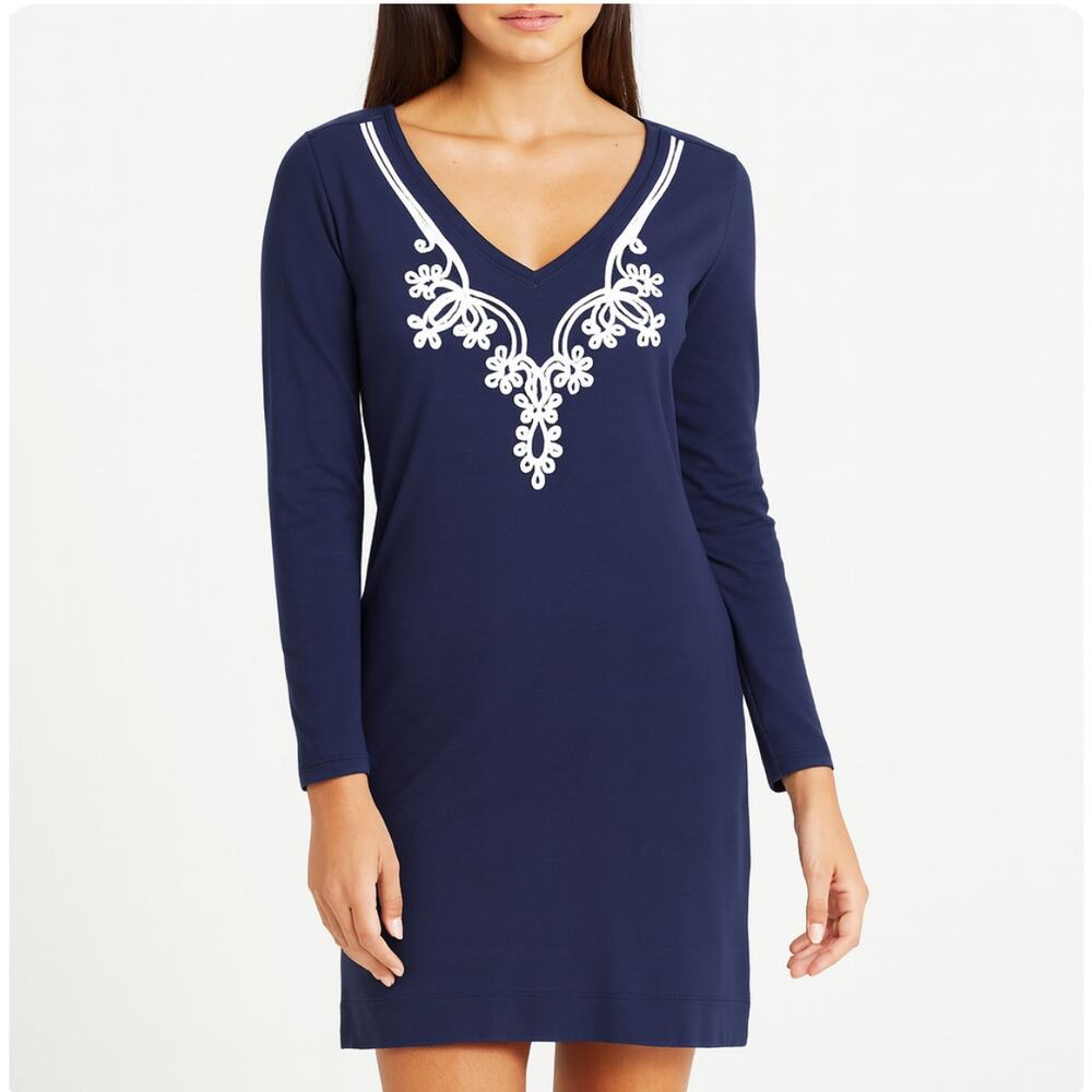 Lilly Pulitzer Blue Embroidered Dress Preppy Minimalist Classic Small